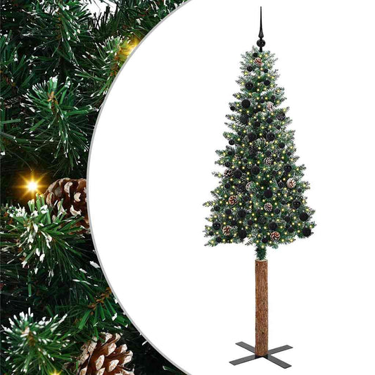 Slim Christmas Tree Green 210 cm PVC and Solid Pine wood
