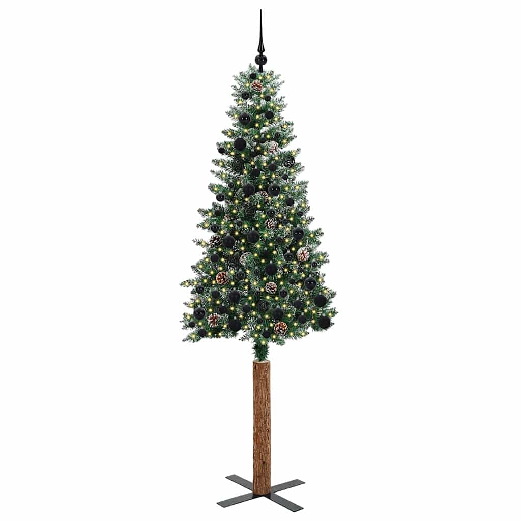 Slim Christmas Tree Green 210 cm PVC and Solid Pine wood