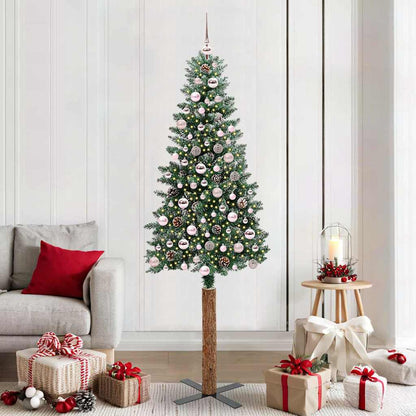 Slim Christmas Tree Green 210 cm PVC and Solid Pine wood