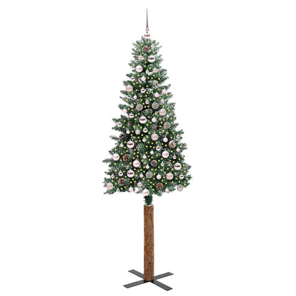 Slim Christmas Tree Green 210 cm PVC and Solid Pine wood