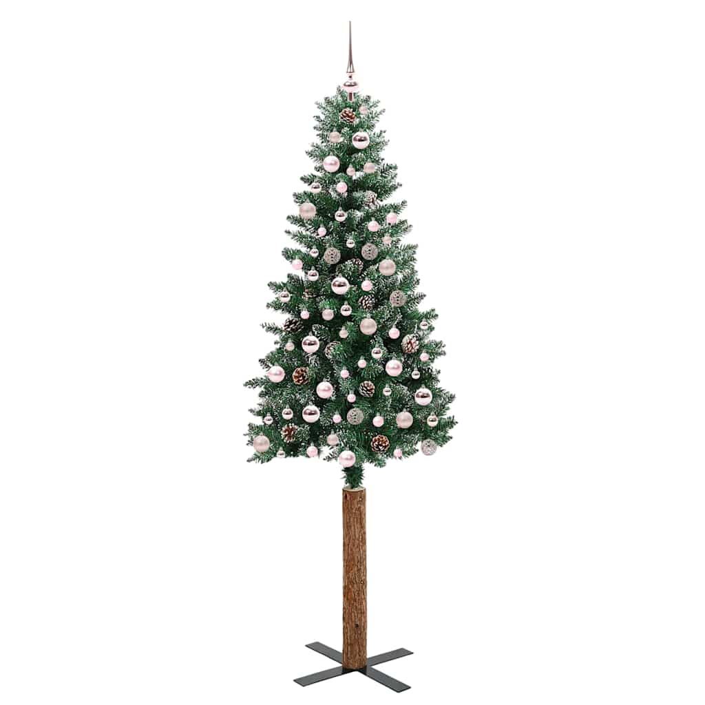 Slim Christmas Tree Green 210 cm PVC and Solid Pine wood