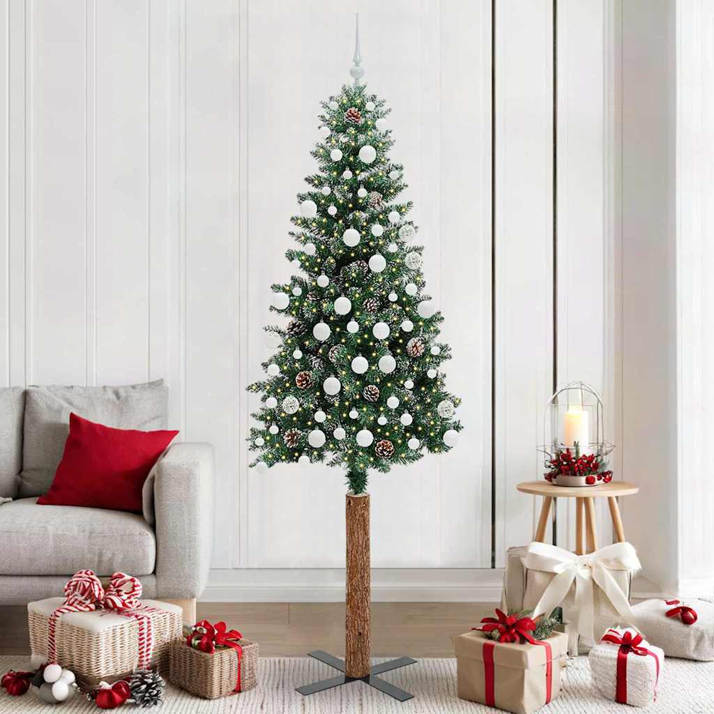 Slim Christmas Tree Green 210 cm PVC and Solid Pine wood