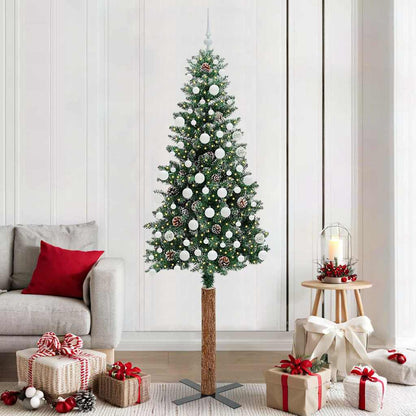 Slim Christmas Tree Green 210 cm PVC and Solid Pine wood