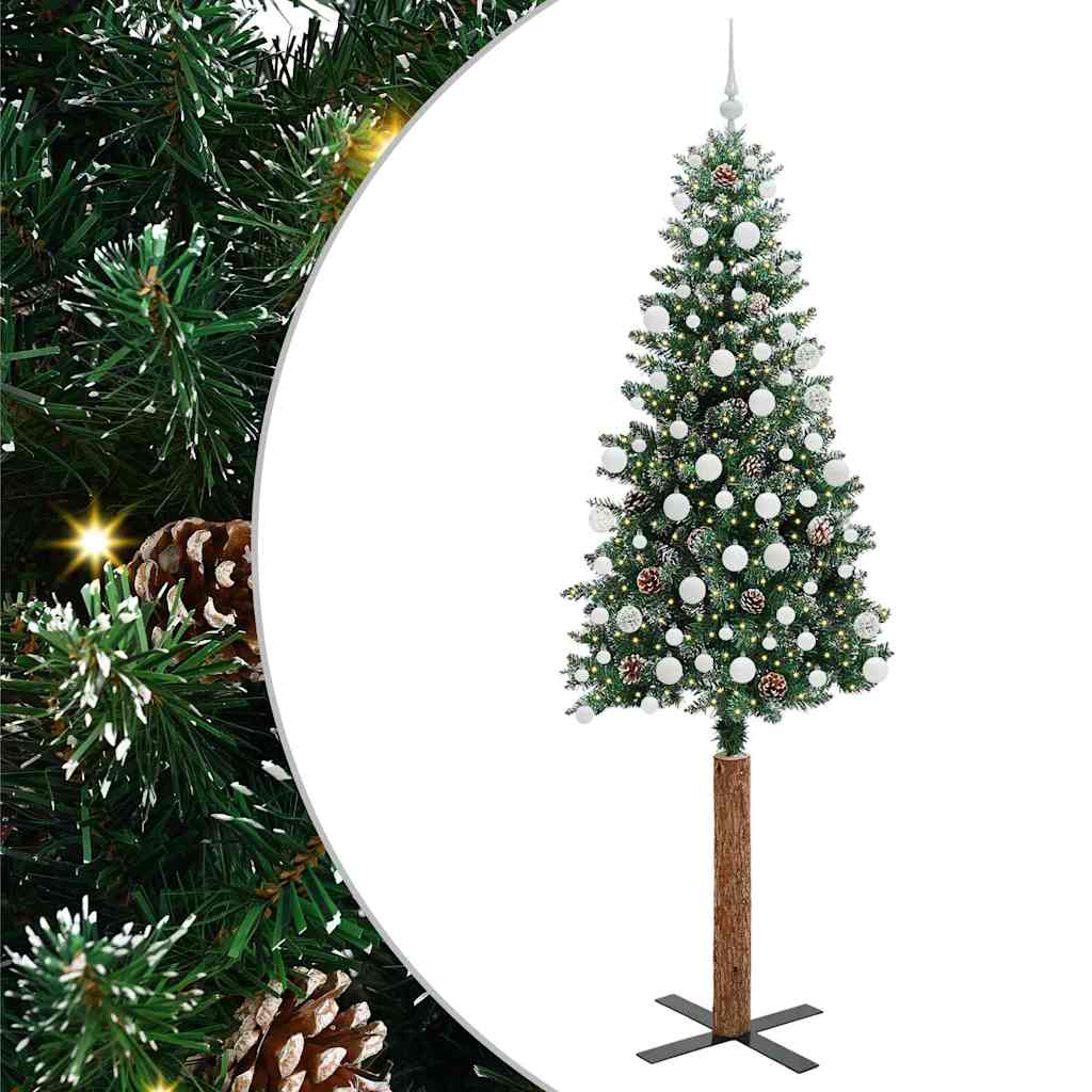 Slim Christmas Tree Green 210 cm PVC and Solid Pine wood