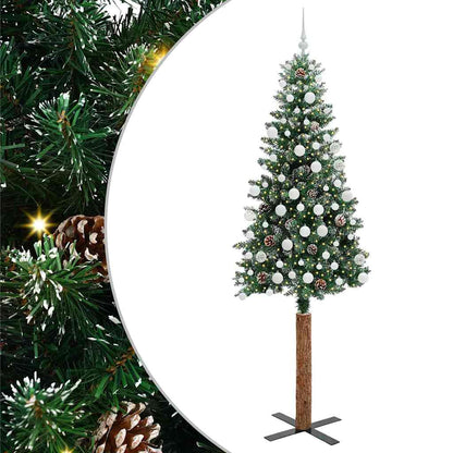 Slim Christmas Tree Green 210 cm PVC and Solid Pine wood