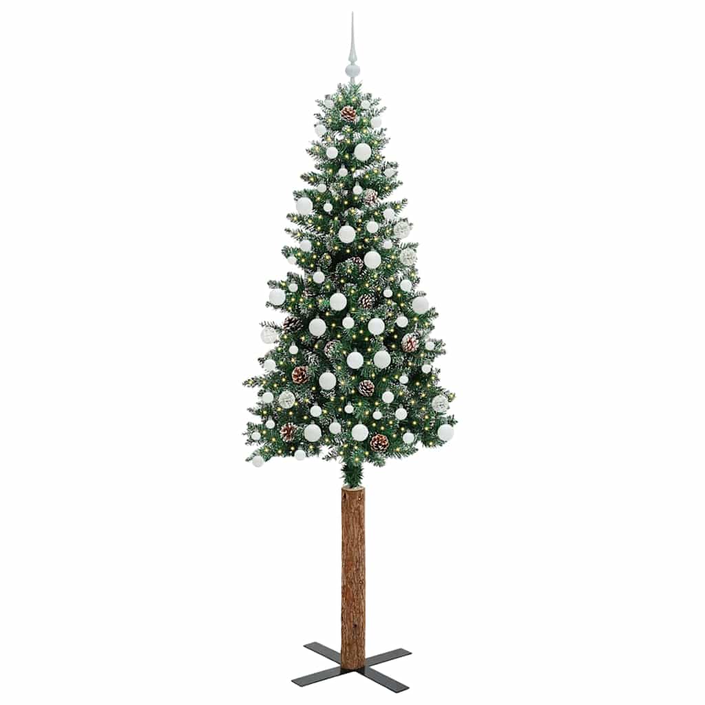 Slim Christmas Tree Green 210 cm PVC and Solid Pine wood