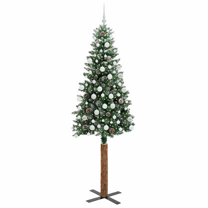Slim Christmas Tree Green 210 cm PVC and Solid Pine wood