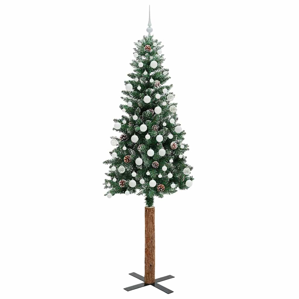 Slim Christmas Tree Green 210 cm PVC and Solid Pine wood