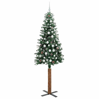 Slim Christmas Tree Green 210 cm PVC and Solid Pine wood