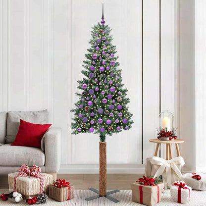 Slim Christmas Tree Green 210 cm PVC and Solid Pine wood