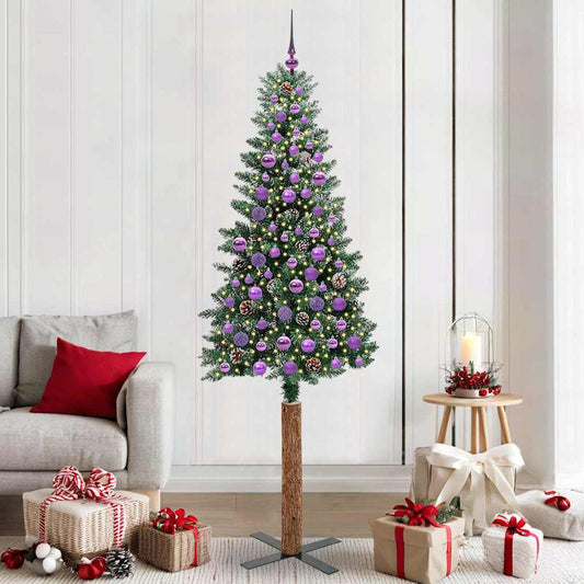 Slim Christmas Tree Green 210 cm PVC and Solid Pine wood