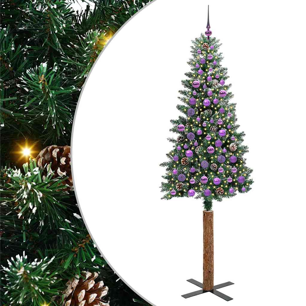 Slim Christmas Tree Green 210 cm PVC and Solid Pine wood