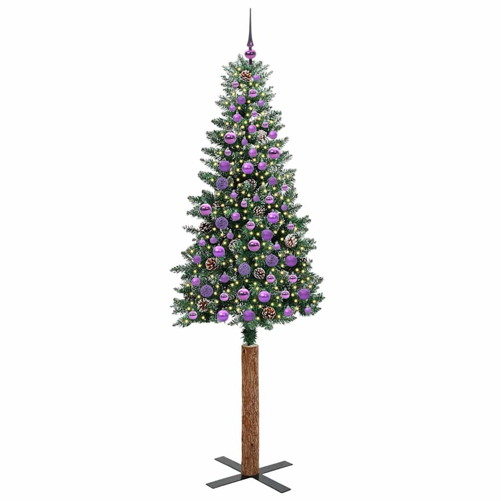 Slim Christmas Tree Green 210 cm PVC and Solid Pine wood