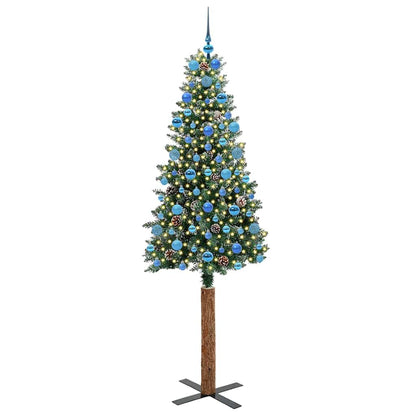 Slim Christmas Tree Green 210 cm PVC and Solid Pine wood