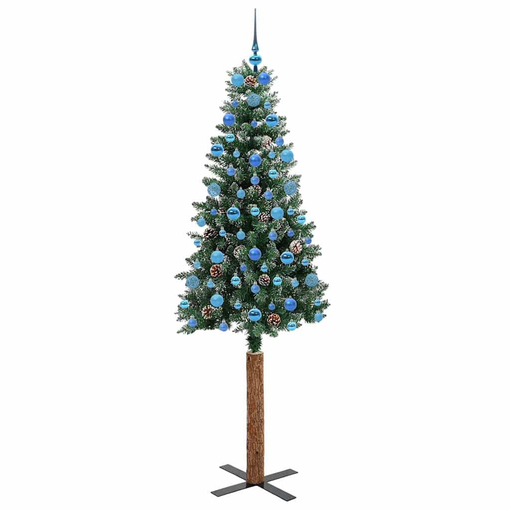 Slim Christmas Tree Green 210 cm PVC and Solid Pine wood