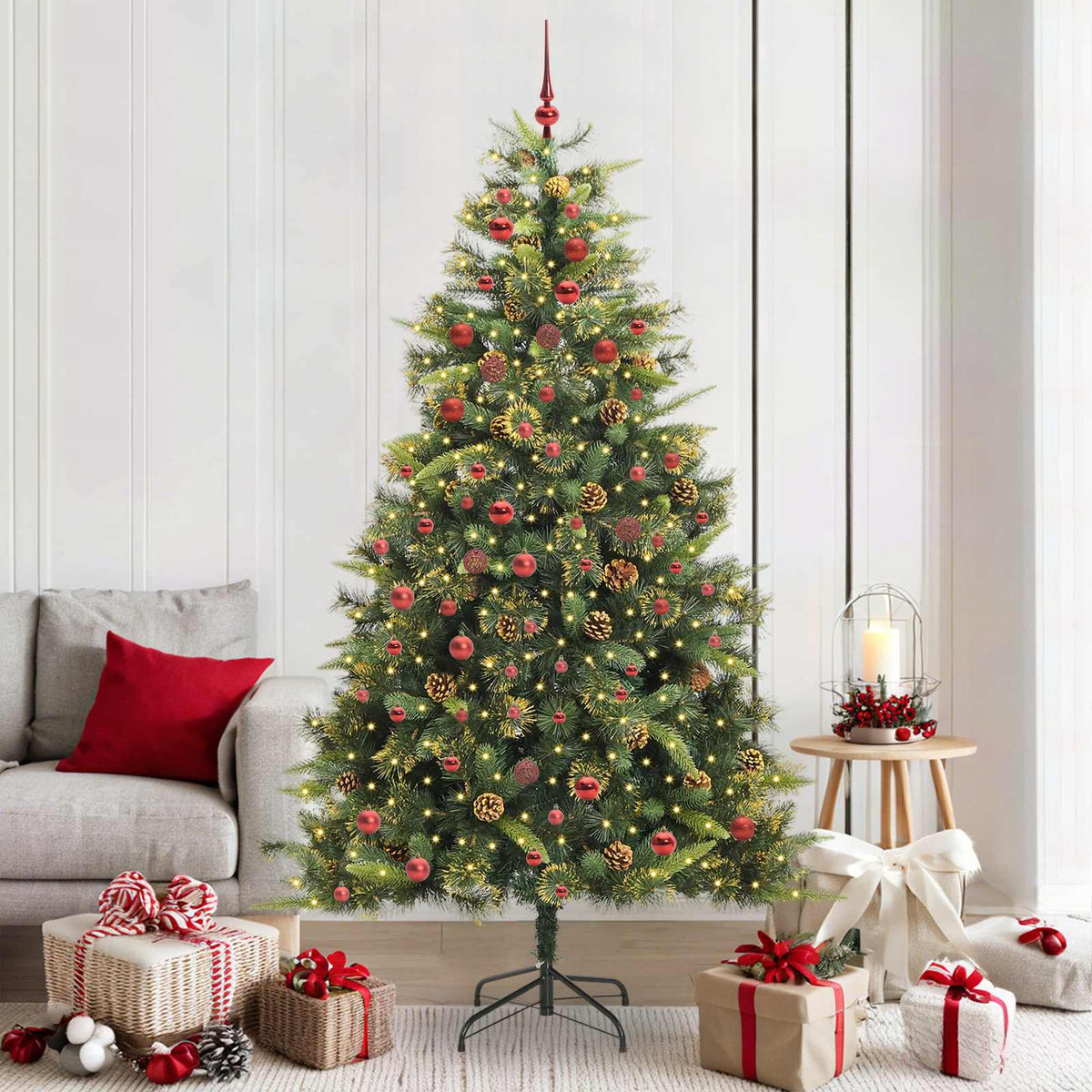 Artificial Hinged Christmas Tree with Cones Green 210 cm