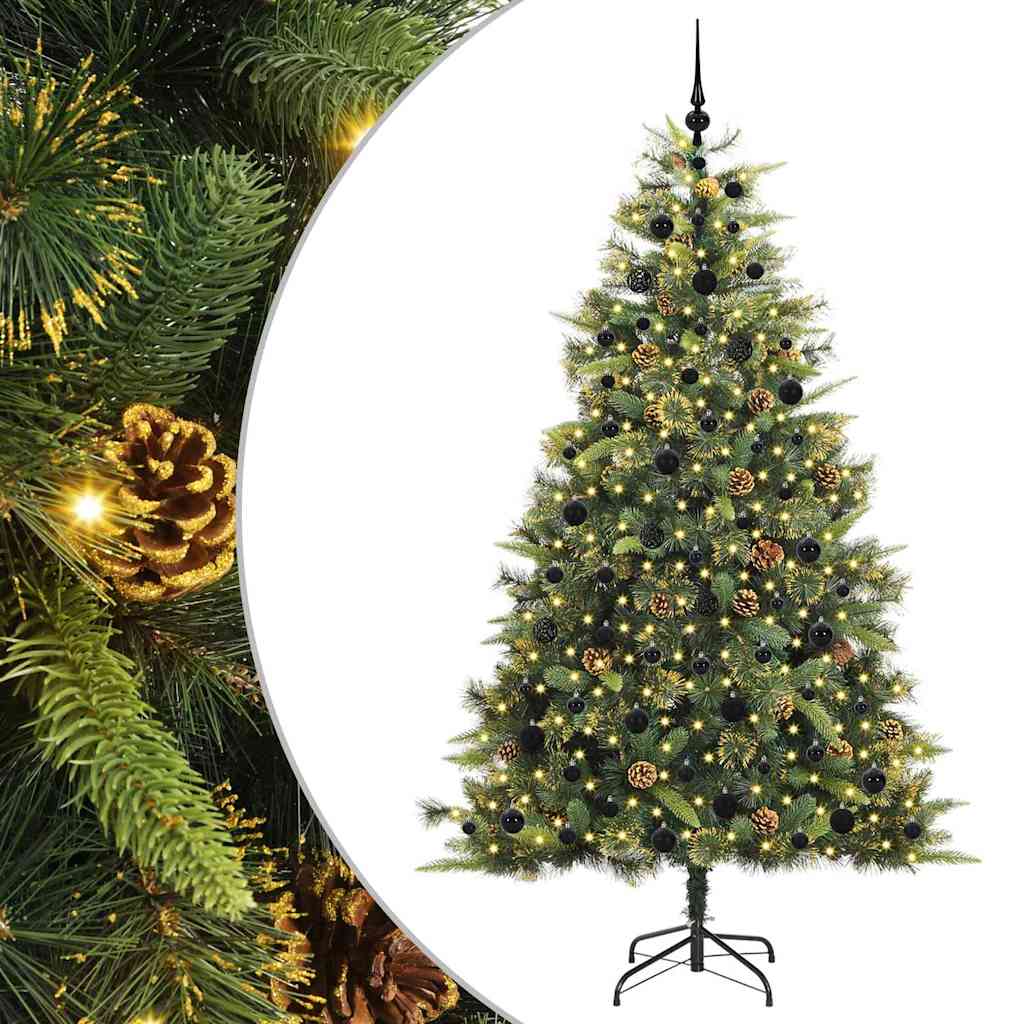 Artificial Hinged Christmas Tree with Cones Green 210 cm
