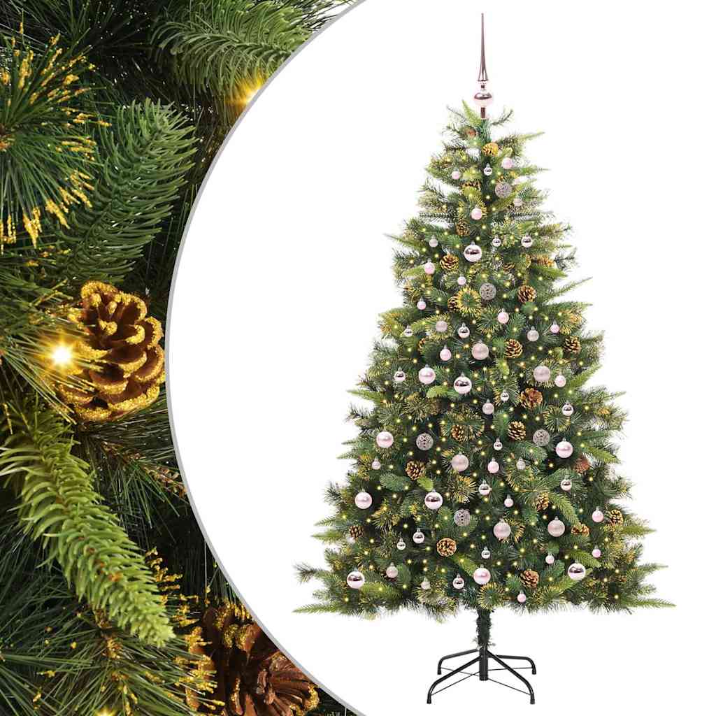 Artificial Hinged Christmas Tree with Cones Green 210 cm