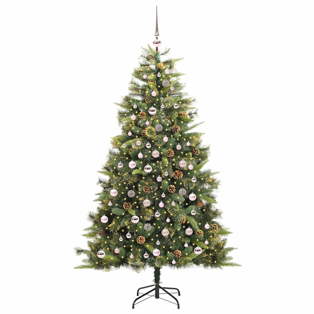 Artificial Hinged Christmas Tree with Cones Green 210 cm