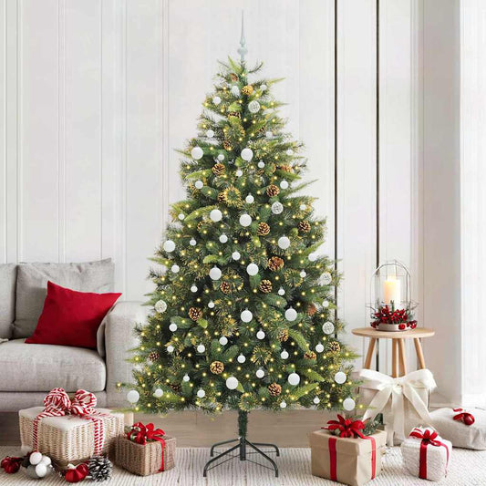 Artificial Hinged Christmas Tree with Cones Green 210 cm