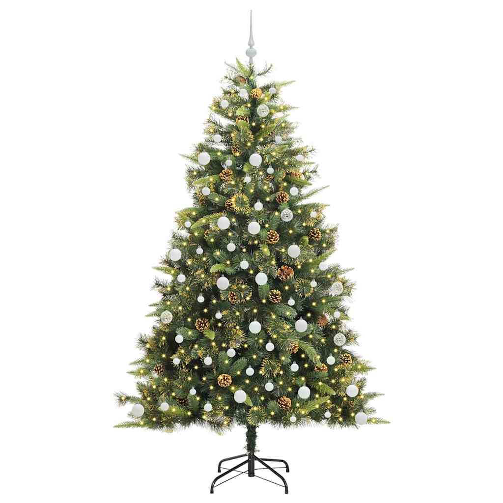 Artificial Hinged Christmas Tree with Cones Green 210 cm
