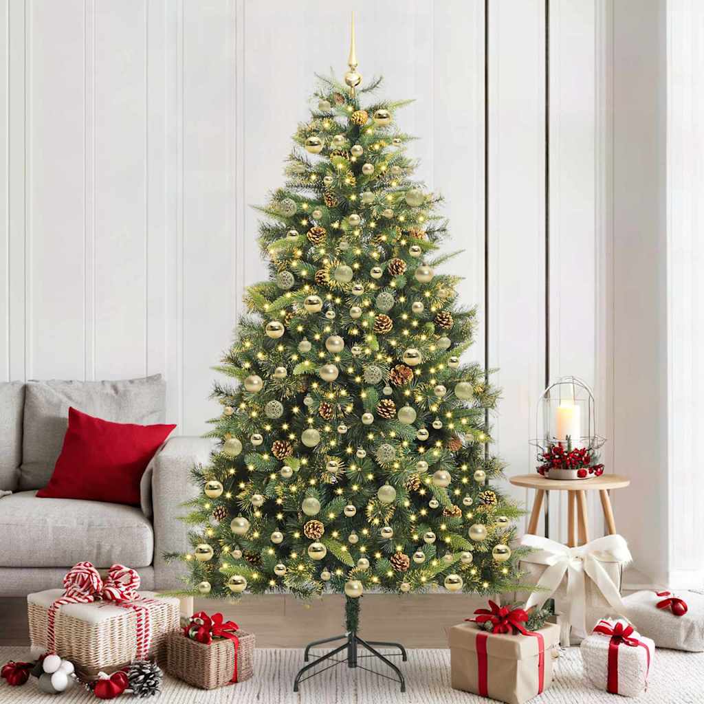 Artificial Hinged Christmas Tree with Cones Green 210 cm