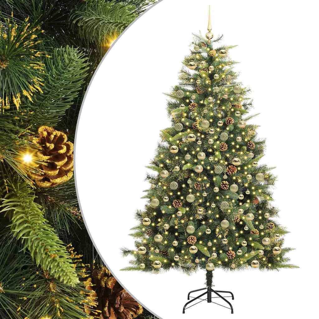 Artificial Hinged Christmas Tree with Cones Green 210 cm