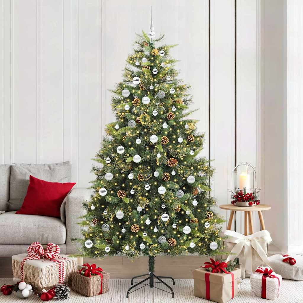 Artificial Hinged Christmas Tree with Cones Green 210 cm