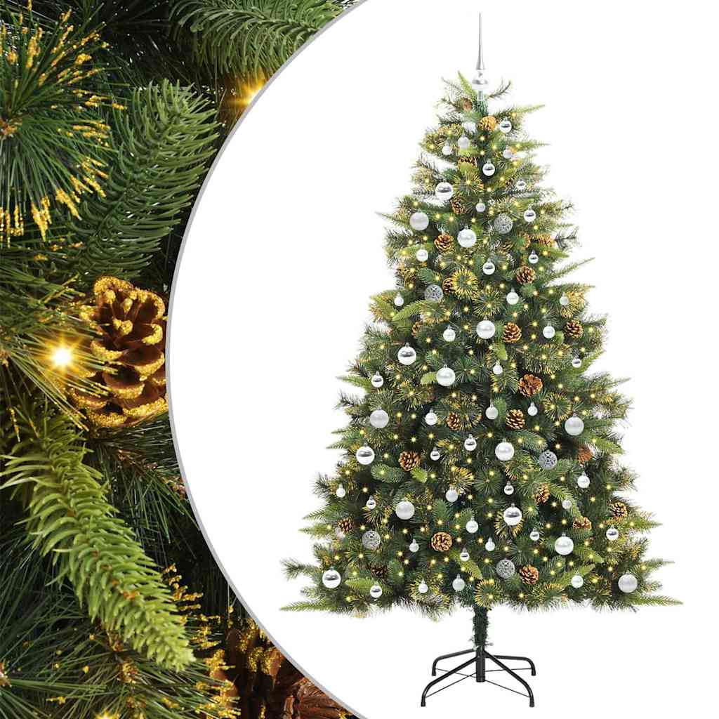 Artificial Hinged Christmas Tree with Cones Green 210 cm