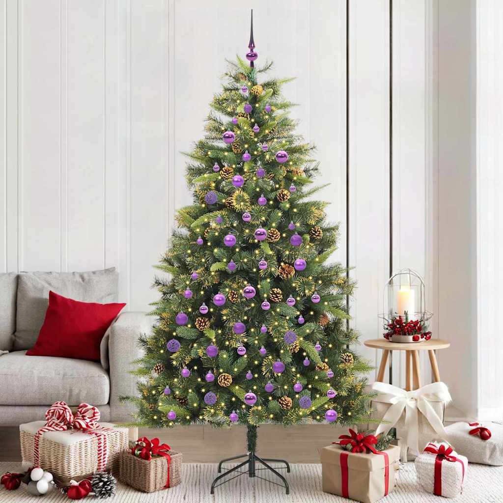 Artificial Hinged Christmas Tree with Cones Green 210 cm