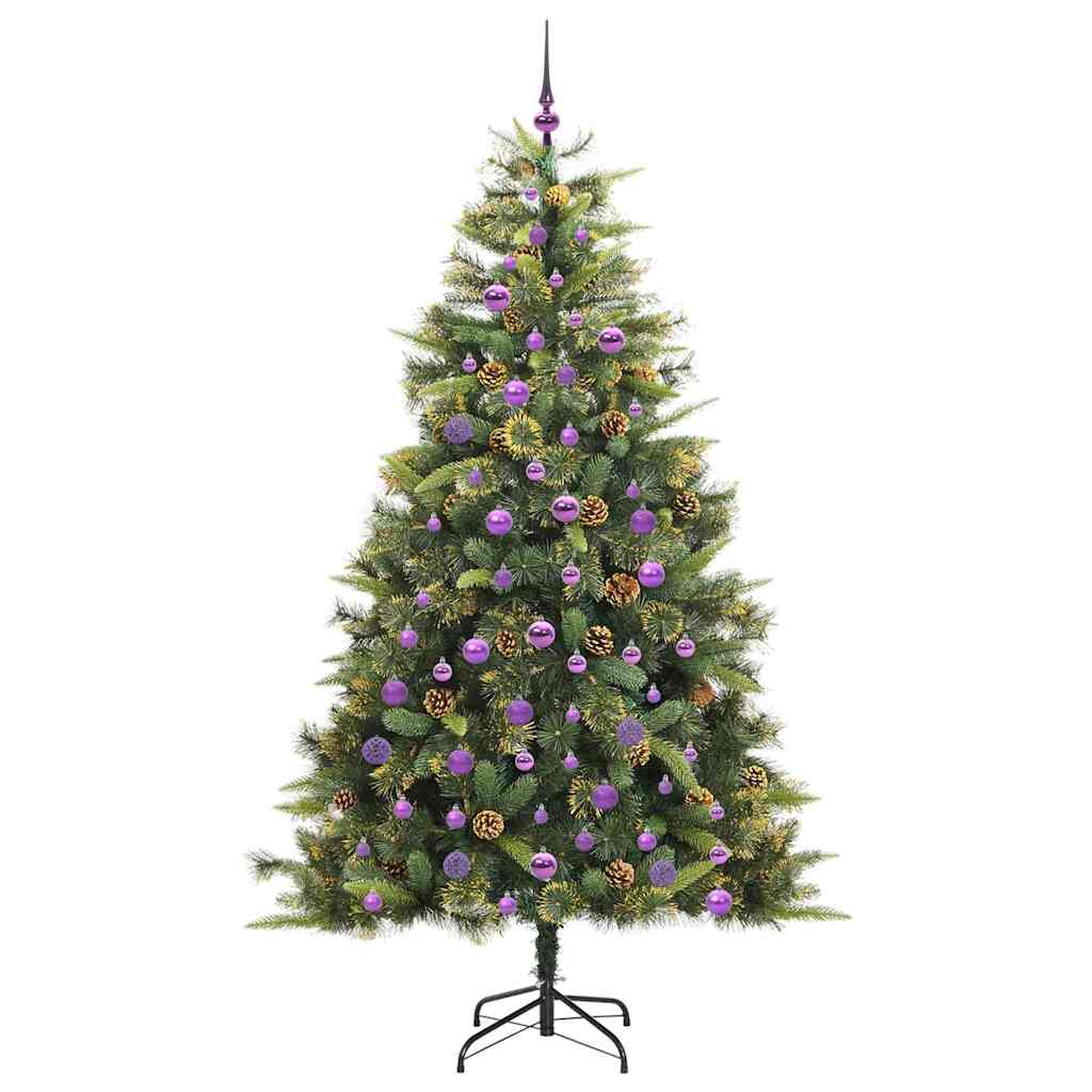Artificial Hinged Christmas Tree with Cones Green 210 cm