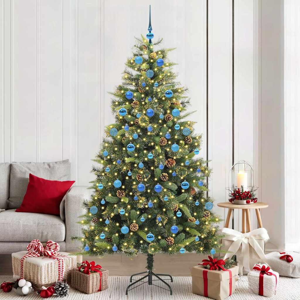 Artificial Hinged Christmas Tree with Cones Green 210 cm