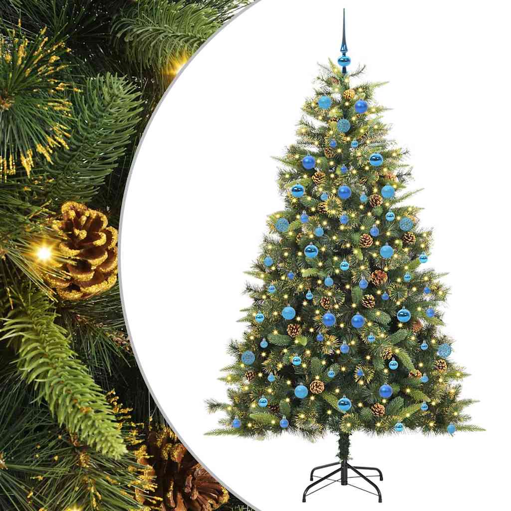 Artificial Hinged Christmas Tree with Cones Green 210 cm