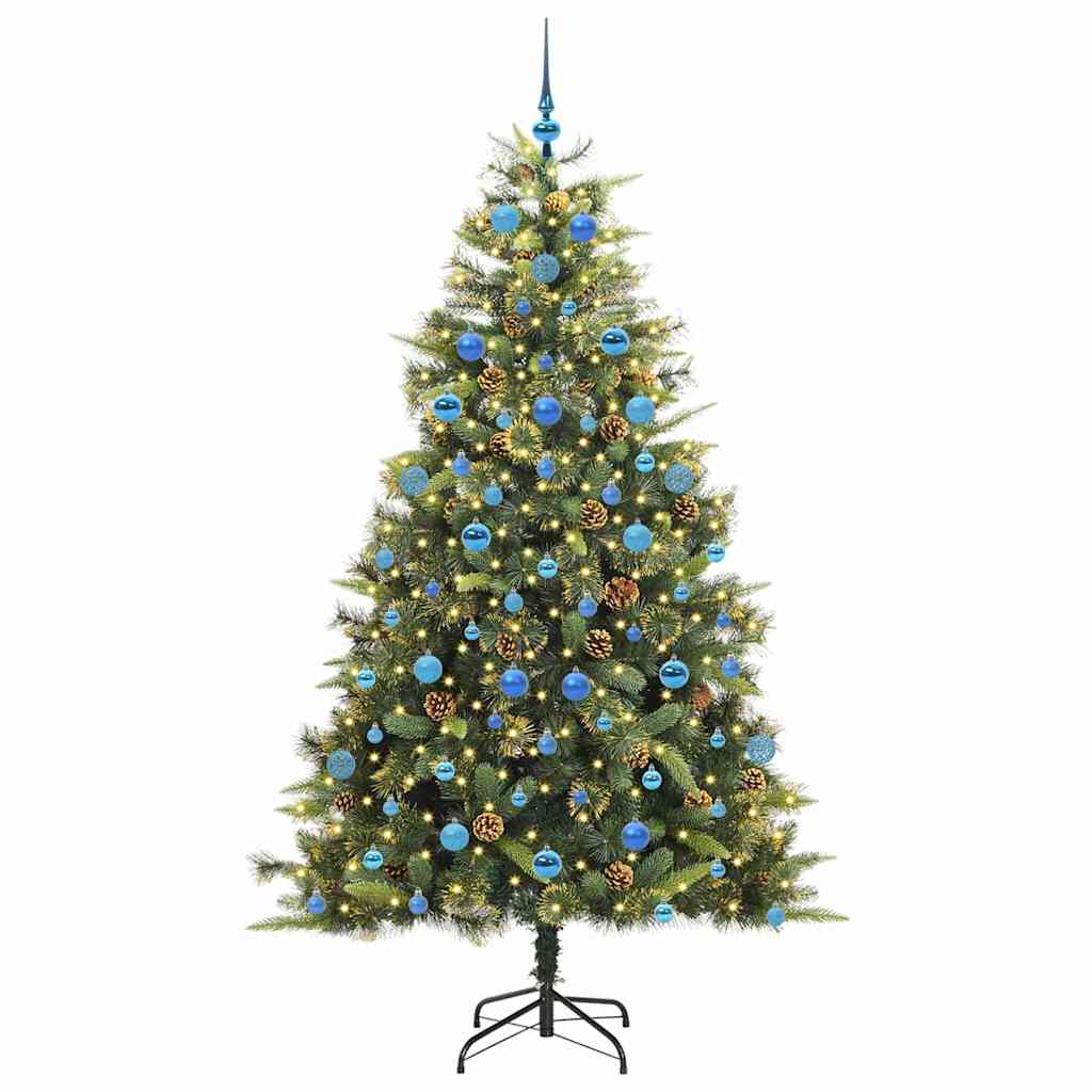 Artificial Hinged Christmas Tree with Cones Green 210 cm