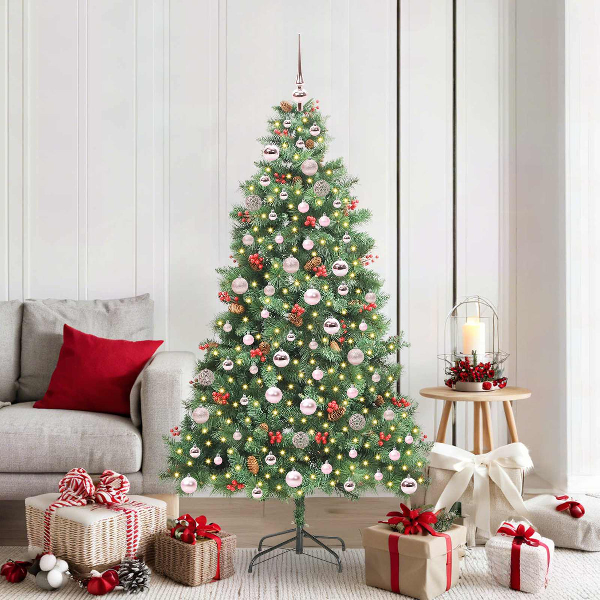 Artificial Christmas Tree 300 LEDs Warm White PVC and Metal