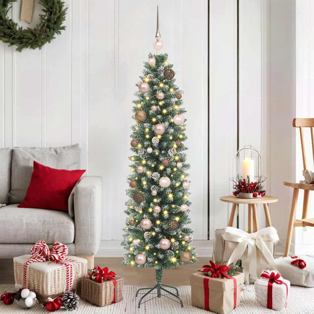 Artificial Slim Christmas Tree Green and White 150 cm