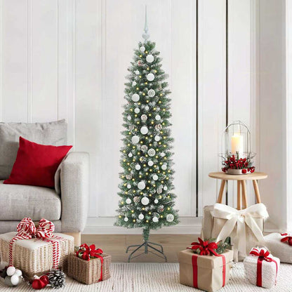 Artificial Slim Christmas Tree Green and White 150 cm