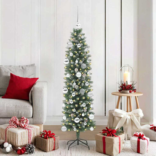 Artificial Slim Christmas Tree Green and White 150 cm
