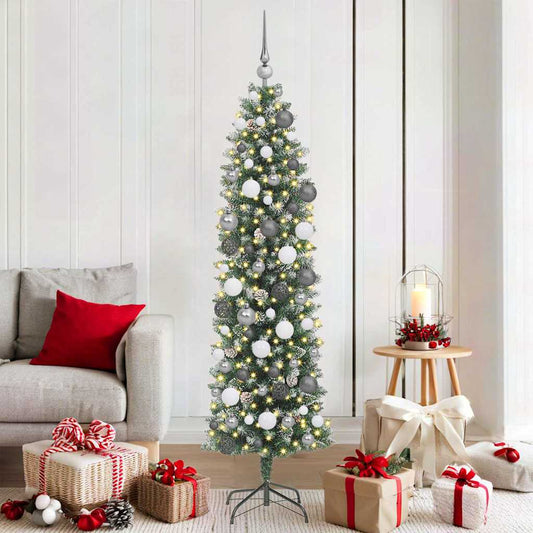 Artificial Slim Christmas Tree Green and White 180 cm