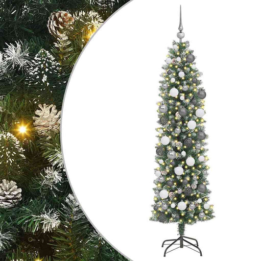 Artificial Slim Christmas Tree Green and White 180 cm