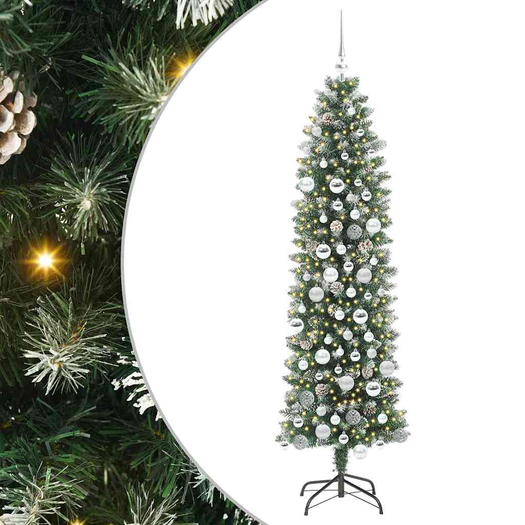 Artificial Slim Christmas Tree Green and White 180 cm
