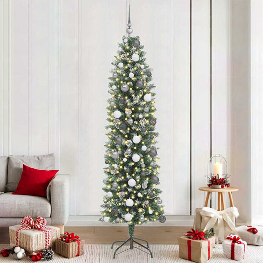 Artificial Slim Christmas Tree Green and White 210 cm
