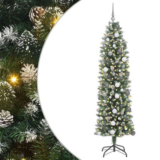 Artificial Slim Christmas Tree Green and White 210 cm
