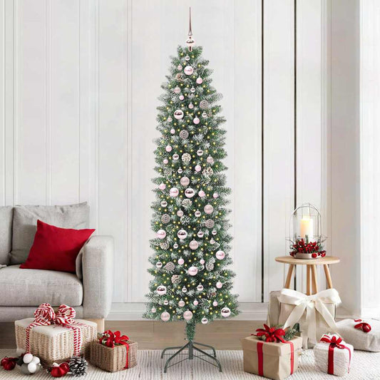 Artificial Slim Christmas Tree Green and White 210 cm