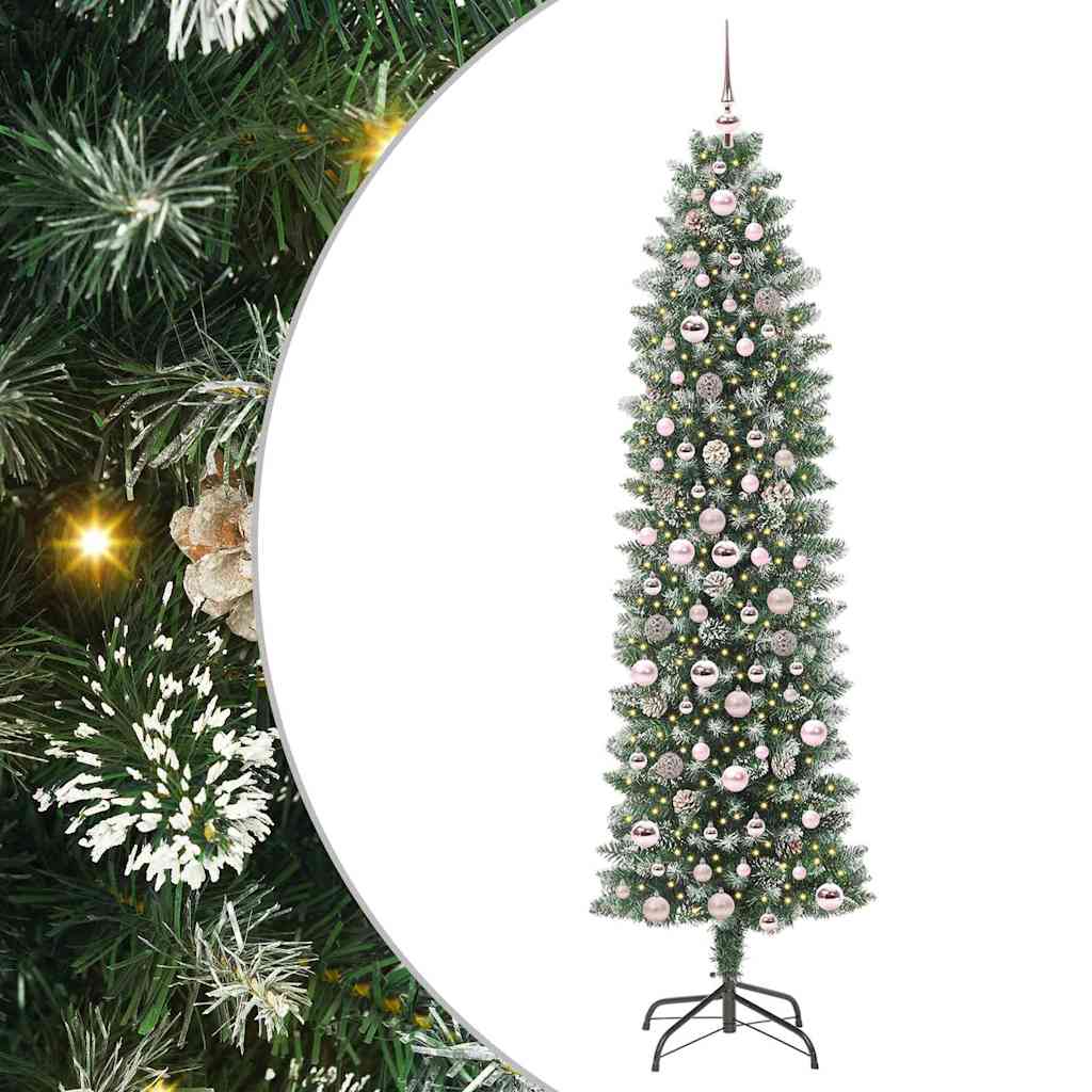 Artificial Slim Christmas Tree Green and White 210 cm