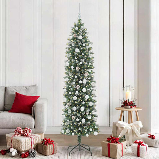 Artificial Slim Christmas Tree Green and White 210 cm