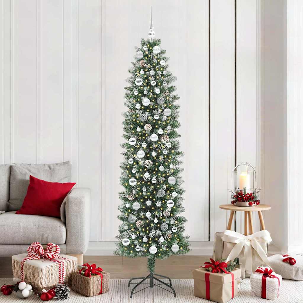 Artificial Slim Christmas Tree Green and White 210 cm