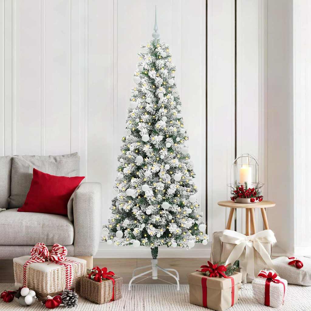 Artificial Hinged Christmas Tree Green and White 180 cm