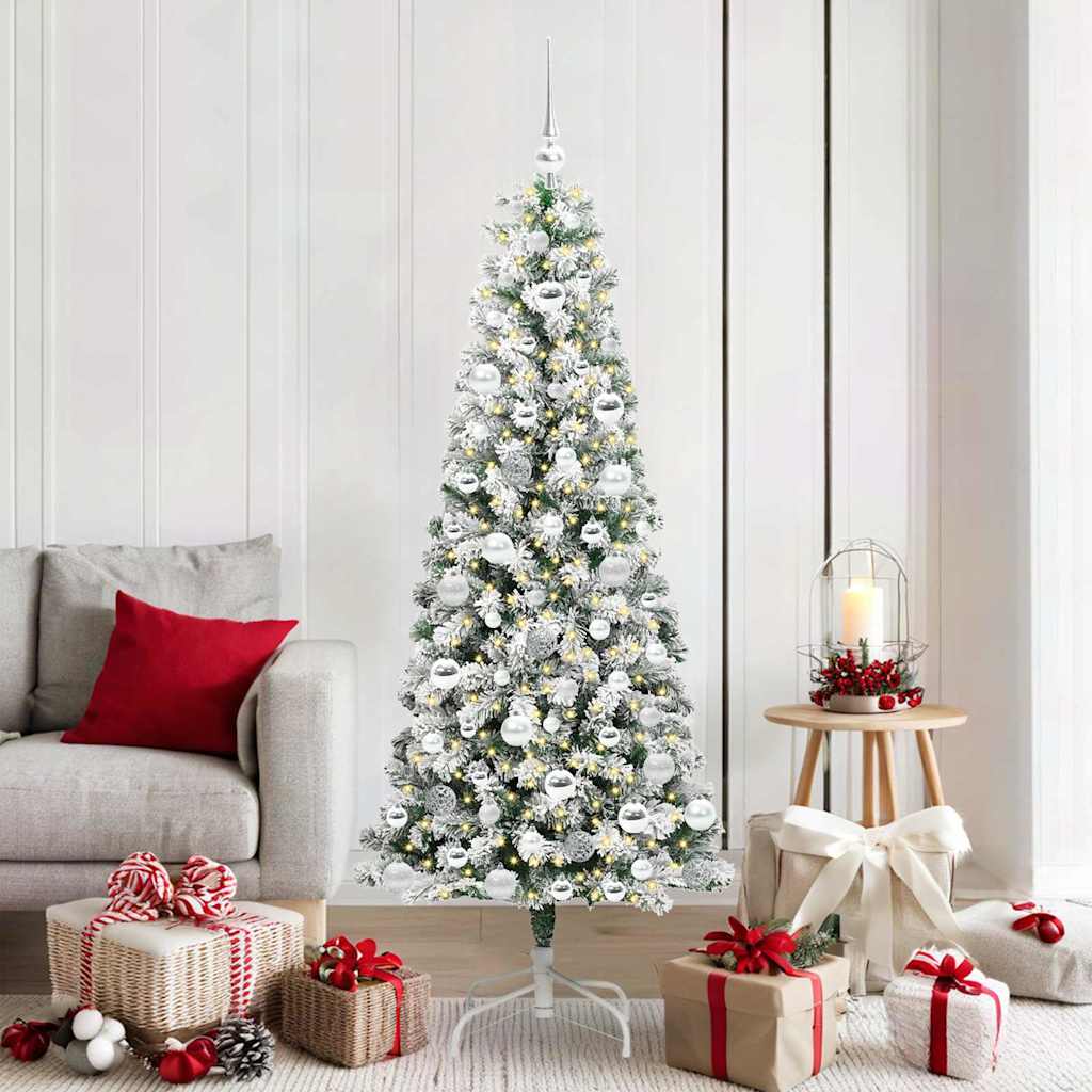 Artificial Hinged Christmas Tree Green and White 180 cm