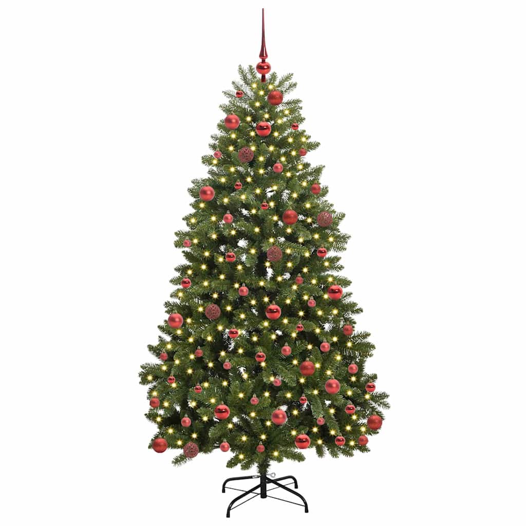 Artificial Hinged Christmas Tree 180 cm 300 LEDs Warm White PVC